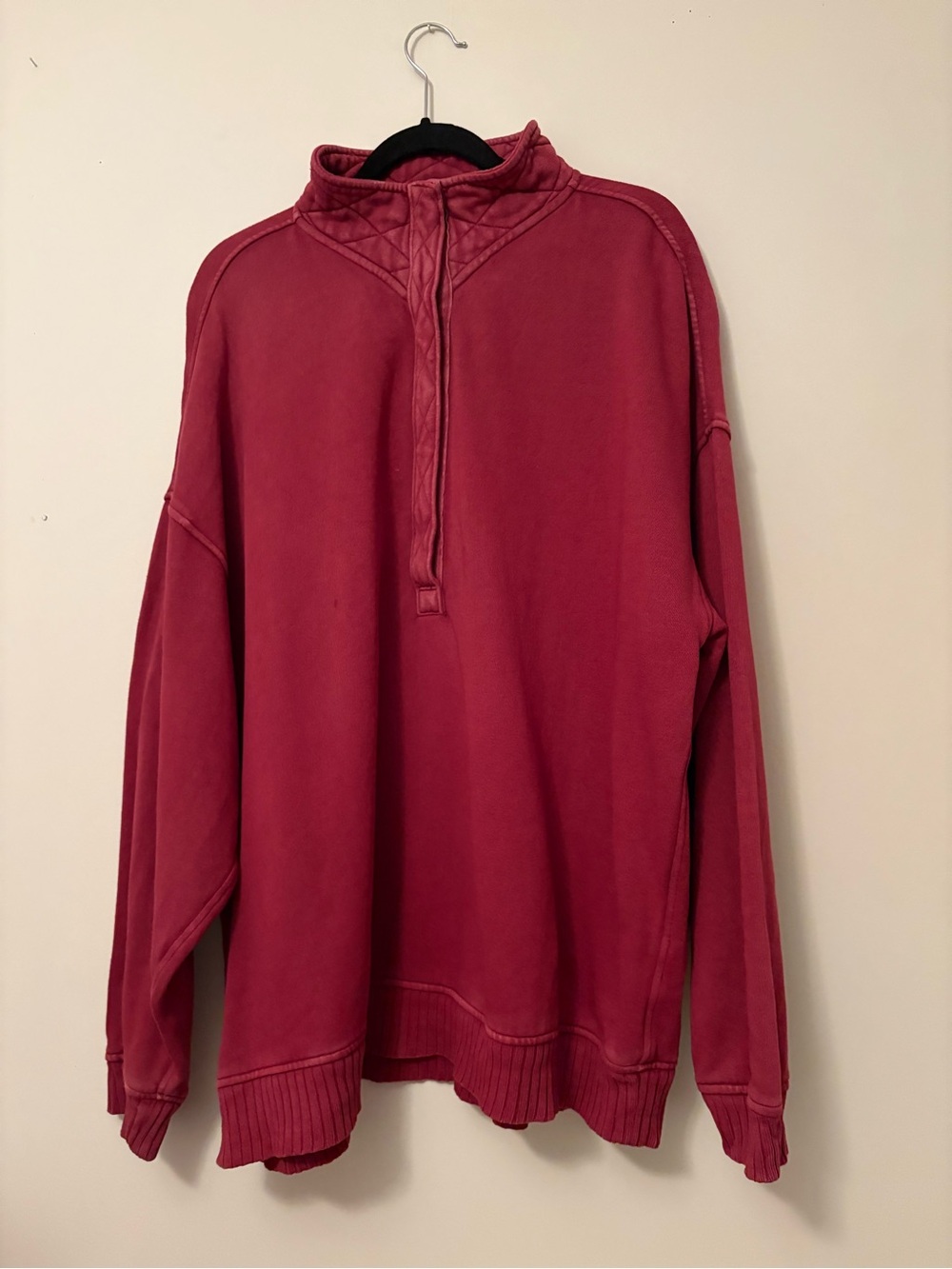 Aerie Getaway Quarter Snap Sweatshirt Oversized Mauve Red Berry Size L